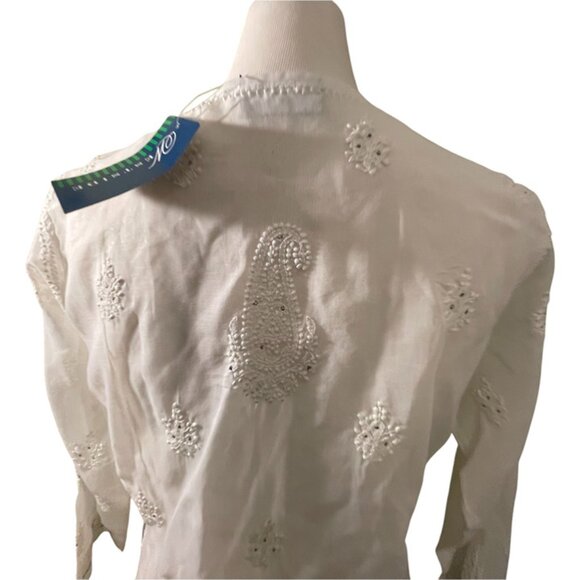New white embroidered kurta tunic medium - Picture 4 of 6